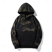 economico felpe in pile-Per uomo Felpa con cappuccio Felpa con cappuccio in pile Tattico Nero Verde Cachi Con Cappuccio Mimetico Patchwork Tasca Frontale Sport &amp; Outdoor Casuale Quotidiano Streetwear Cool Abbigliamento