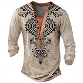Men's Print Ethnic T Shirt Henley Shirt Long Sleeve Designer Retro Vintage Ethnic Street Casual Daily Summer Spring Fall Khaki Henley Henley T-Shirt3