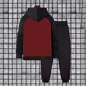 baratos Conjunto de Moletom 3D Masculino-Homens Bloco de cor 2pcs Conjuntos de moletom 3D Moletom Moletom com capuz Manga Longa Calças compridas Com Capuz Casual Diário Roupa Esportiva Impressão 3D Bloco de cor Primavera Outono Inverno
