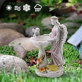 cheap Landscape Lights-1 Pc outdoor solar illuminated sculpture angel fountain ornament light courtyard garden park lawn path resin ornament decorative light