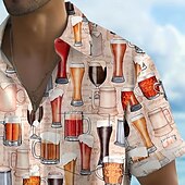 ieftine Mâncare și băuturi-Bărbați Bere Oktoberfest Cămașă Cămașă de vară Camașă cu nasturi Manșon scurt Moda Casual În aer liber Concediu Vară Primăvară Răsfrânt Imprimare 3D cămăși cu guler Un buzunar frontal Galben Roz