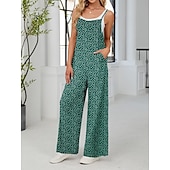 olcso nyaralás jumpsuit-Női Szabályos Jumpsuitek Aktív Virágos Ujjatlan Széles lábszár Kerek Zseb Magas derék Vakáció Napi Normál Sárga Arcpír rózsaszín Katonai zöld Nyár