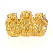cheap Sculptures-Three Wise Monkeys Figurine Gold Resin Feng Shui Decor, See No Evil Hear No Evil Speak No Evil Statue for Home Office Shelf Decoration