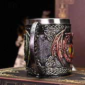 economico Tazze e tazzine-Boccale da birra in acciaio inossidabile con occhio di drago, regalo per l&#039;Oktoberfest, tazza da caffè unica con scolpitura a forma di drago, bicchiere per l&#039;acqua con statua di drago in 3D, boccale creativo in metallo.