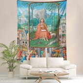 billige Religiøs vev-Middelaldersk Teppe Middelalder Hengevev Stort Teppe Veggdekor Fotografisk Bakgrunn Teppe Gardin Hjem Soverom Stue Dekorasjon