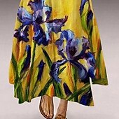 abordables Robes Floraux Imprimés-Femmes Robe Longue Maxi Robe Robe Décontractée Robe Imprimée Élégant Mode Classique Extérieur Vacances Fête Coupe régulière Fleur manche longue Col en V Blanche Jaune Été Printemps