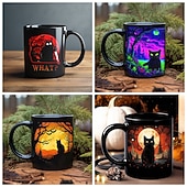 olcso Halloween Kithen-halloweeni ajándék bögre, fekete macskás kerámia kávésbögre 330ml/12oz, aranyos halloweeni pohár macskabarátoknak, ijesztő cica témájú bögre nőknek, barátoknak, ünnepi ajándék