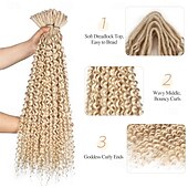 abordables Crocheter les cheveux-Ensemble complet d&#039;extensions de dreadlocks bouclées blondes platine à double extrémité pour femmes, dreadlocks ondulées blondes faites à la main, dreadlocks synthétiques souples au crochet (50 mèches