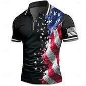  4 juillet 2026, 250e anniversaire Homme Drapeau Américain Polos à zip Manche Courte Polos Chemises à Col Occasionnel Athleisure Tenue quotidienne Impression 3D Été Bleu Noir