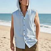 cheap Tank Tops-Men&#039;s Tank Top Vest Top Undershirt Sleeveless Shirt Sleeveless Hooded Summer Plain Fashion Designer Basic Buttons Vacation Street Going out Black White Yellow Top Tee for Men