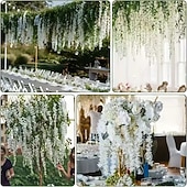 olcso Művirág-36 db-os műliliom virágfüzér, fehér függő műliliom esküvőre, partira, ünnepi dekorációra és otthoni kerti faldekorációra, karbantartásmentes