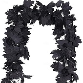 abordables Flores y coronas artificiales-Guirnalda de Halloween, decoraciones negras de otoño para colgar en la pared, hojas de arce artificiales, enredadera de hojas de arce, liquidación de decoraciones de Halloween, decoración para el
