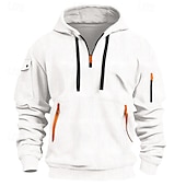 cheap Basic Hoodies-Men&#039;s Hoodie Quarter Zip Hoodie Black White Red Blue Khaki Hooded Plain Pocket Textured Sports &amp; Outdoor Daily Holiday Polyester Streetwear Basic Casual Spring Autumn / Fall Clothing Apparel Hoodies