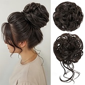 abordables Chignons-Lot de 2 extensions de cheveux synthétiques ondulés et bouclés en chignon décoiffé pour femme, chignon faux chouchous, queue de cheval, Bernstein multi