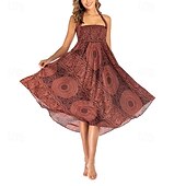 ieftine Fuste grafice-Pentru femei Fustă Linie A Leagăn Casual Boho Maxi Talie Înaltă Fuste Floral Imprimeu Micro-elastic Vacanță Concediu Negru Albastru piscină Portocaliu Verde Vară Poliester