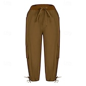 preiswerte Cargohose für Damen-Damen Cargo-Hosen Stoffhosen Streetwear Lässig Wadenlang Natürliche Taille Einfach Tasche Elastisches Kordelzugdesign Bequem Außenbereich Outdoor Streetwear Kamel Dunkelbraun Hellhimmelblau Schwarz