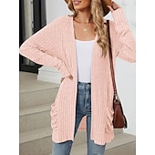 abordables Cardigans et vêtements d&#039;extérieur-Femmes Pull Cardigan Élégant Mode Streetwear Couleur Unie Ouvert devant Avec Poches Tricoté manche longue Hauts Réguliers Tricoter Extérieur Quotidien Week-end Rose Claire Bleu Automne Hiver
