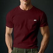 cheap Ribbed Knit Tee-Men&#039;s T Shirt Short Sleeve Crew Neck V Neck Summer All Seasons Plain Textured Fashion Simple Classic Plain Street Casual Sports White Brown Red Top Tee for Men