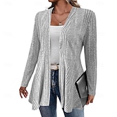 abordables Manteaux &amp; trenchs-Femmes Veste Décontractée Respirant Confortable Oversize Simple Occasionnel Uni Vacances Rue Occasionnel Tenue quotidienne Ouvert devant Régulier Col montant Coupe régulière manche longue Vêtements