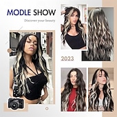 baratos Clip nas extensões-Extensões de cabelo coloridas com clipe - 10 peças de cabelo loiro bege com mechas, apliques sintéticos lisos com clipe para mulheres de 22 polegadas