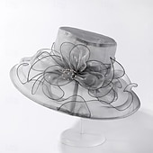 billige Partyhatter-Hatter organza Solhatt Formell Bryllup Aftenselskap Te Fest Hesteløp Elegant Årgang Med Blomster Hodeplagg Hodeplagg