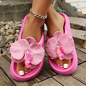 billiga Inneskor och flip-flops till damer-kvinnors blommiga flip-flop-sandaler, söta 3D-blommiga platåtofflor för stranden, mjuka sommarsandaler i skumgummi för semester och vardagskläder