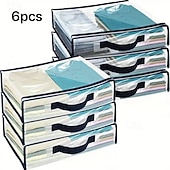tanie Przechowywanie i organizacja-6-pak przezroczystych toreb do przechowywania ubrań z zamkiem błyskawicznym i wzmocnionymi uchwytami, organizer na swetry i koce do garderoby, odpowiedni do prześcieradeł, pościeli, ubrań, użytku w