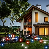 Недорогие Ландшафтные огни-2 шт. патриотичных 12 головок солнечных светильников с огнями светлячков водонепроницаемых для Дня независимости 4 июля 250-й юбилей День памяти сад газон дорожка вечеринки патриотическая атмосфера