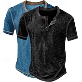 economico Maglietta casual Henley-Per uomo Maglia Henley a nido d'ape Maglietta Manica Corta Tinta unita Moda Designer Casual Bottoni Confezione multipla Henley All'aperto Casuale Quotidiano Estate Brown + giallo Blu scuro / Blu