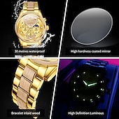 economico Orologi al quarzo-OLEVS 3645 orologio da uomo, orologio al quarzo originale di alta marca, cronografo multifunzionale in legno massello, orologio con fasi lunari