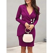 ieftine Rochie simplă-Pentru femei Rochie Mini Rochie Bodycon Rochii Semi Formale Birou Fit regulat Simplu Manșon Lung În V Negru Roșu Vin Albastru piscină Mov Vară