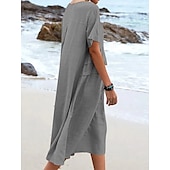 preiswerte Kleider-Damen Midikleid T-Shirt-Kleid Sommerkleid Lässig Täglich Normale Passform Einfach Kurzarm Rundhalsausschnitt Schwarz Orange Aprikose Grau Sommer
