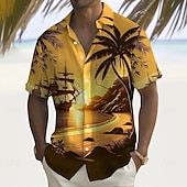 halpa Trooppiset kasvit-Miesten Kookospuu Trooppiset kasvit Havaiji paita Button Up paita Havaijilaispaita Lyhythihainen Havaijilainen Pyhäpäivä Ranta-asut Kesä Kevät Sänkyjen avaus 3D-tulostus kauluspaidat Edessä yksi tasku
