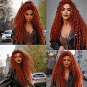 preiswerte Haare häkeln-Mikro-brasilianische Zöpfe, lockiges Häkelhaar, 24 Zoll, wassergewelltes Häkelhaar, afro-verworrenes lockiges rotes Flechthaar, Haarverlängerungen, tief gewelltes synthetisches Häkelhaar für Frauen