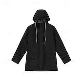 abordables veste active-Femmes Veste à Capuche Vestes de pluie imperméables Manteaux de pluie Imperméable Chaud Fermeture éclair Avec Poches Mode Occasionnel Uni Tenue quotidienne Week-end Fermeture éclair Long À capuche