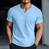 baratos camisetas básicas-Homens Camiseta Manga Curta Decote V Verão Tecido Moda Clássico Casual Puro Rua Casual Esportes Branco Azul Cinzento Top Tee para Homens