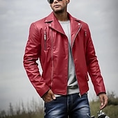 preiswerte Lederjacken-Herren Kunstlederjacke Bikerjacke Motorradjacke Urlaub Täglich Winddicht Warm Tasche Herbst Winter Einfach Mode Klassisch Revers Regulär Schwarz Wein Königliches Blau Braun Jacken