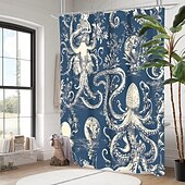 baratos Cortinas de Banho-Cortina de chuveiro com estampa de tartaruga e animais marinhos com ganchos para banheiro, conjunto de decoração para banheiro, poliéster à prova d&#039;água, pacote com 12 ganchos de plástico
