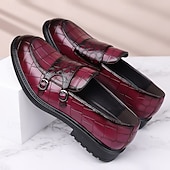 voordelige Hereninstappers &amp; loafers-Voor heren Instappers en instappers Krokodil patroon Wandelen Zakelijk Brits Bruiloft PU Leder Ademend Comfortabel Anti-slip Instapper Wijn Bruin Groen Herfst Winter