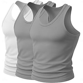 baratos Tops de ginásio-Homens Malha Íntima Camiseta Interior camisa sem manga camisa muscular Sem Manga Decote em U Profundo Scoop pescoço Decote em U Verão Côr Sólida Pit Strip Moda Designer Esportivo 3 Peças Estriado Puro
