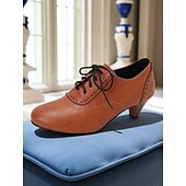 abordables années 1930-Femmes Chaussures à Talons Rétro Brogue Travail Quotidien À lacets Talon Cône Bout Rond Élégant ancien Marche PU À lacets Noir Blanche Jaune