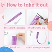 economico Clip nelle estensioni-Extension per capelli colorati, 22 pollici, clip lisce, extension per capelli corpo viso capelli glitter multicolore arcobaleno rosa rosso extension per capelli per bambine ragazze donne