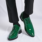 abordables Officiel-Chaussures à lacets en cuir verni vert pour hommes – chaussures habillées brillantes avec une finition polie, idéales pour les mariages et les soirées