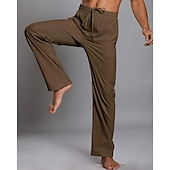 cheap Classic-Men&#039;s Linen Pants Trousers Summer Pants Beach Pants Pocket Elastic Waist Drawstring Plain Comfort Breathable Vacation Daily Holiday Hawaiian Boho Dark Brown ArmyGreen