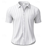 economico Casual da lavoro-Per uomo Camicia Camicia di lino Camicia casual Camicia con Bottoni Camicia di cotone A righe Vacanza Streetwear Nero Bianco Blu marino Cachi Manica Corta Collo ripiegato Estate Abbigliamento