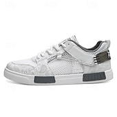 billiga Herrsneakers-Herr blå och vita sportsneakers med mesh-ovandel med andningsbar design, snygg snörning, perfekt för både vardagsaktiviteter och fritidsaktiviteter