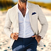 abordables Blazer en lin-Blazer en lin pour hommes veste de sport mode décontractée été unis blazer bleu poussiéreux gris clair bleu foncé coupe ajustée à simple boutonnage un bouton