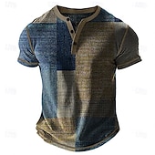 billige Geometrisk-Herre Geometrisk Lapper Henly-skjorte Vaffel T-skjorte Kortermet Daglig Retro / vintage Klassisk Sport &amp; Utendørs Avslappet Ferie Vår sommer Blå Grønn Lilla Brun Grå Henley Henley T-skjorte