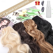 abordables Clip dans les extensions-Extensions de cheveux noirs de jais de 24 pouces à clipser, 4 pièces, extensions de cheveux synthétiques longs et ondulés, extensions de cheveux souples à clipser, postiche à double trame pour toute