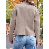 billiga casual jackor-Dam Vardaglig jacka Bekväm Andningsfunktion Dragkedja Ficka Ledigt Slät Semester Gata Ledigt Dagliga kläder Dragkedja Kort Kavajslag Normal Långärmad Ytterkläder Svart Brun Armégrön Vår Höst